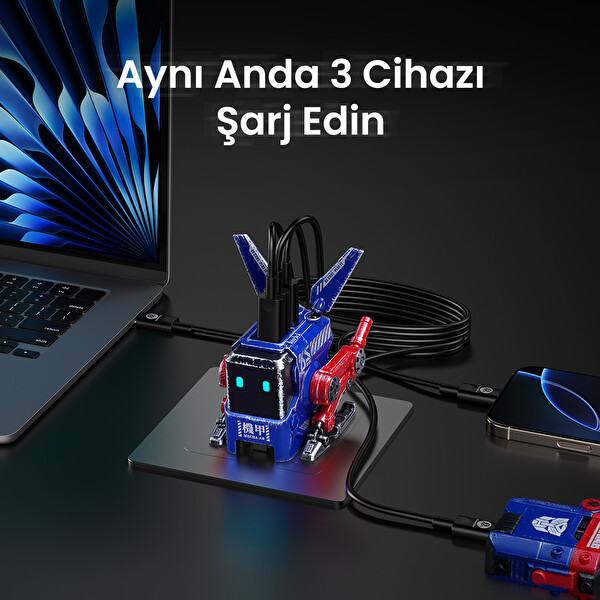 GravaStar Alpha65 Mavi Özel Seri Robot Figürlü 65W Hızlı Şarj Adaptörü