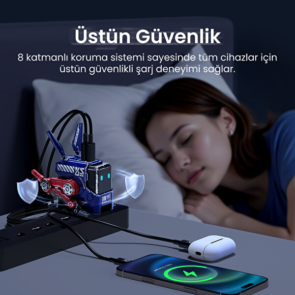 GravaStar Alpha65 Mavi Özel Seri Robot Figürlü 65W Hızlı Şarj Adaptörü