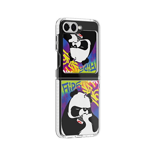 Samsung Galaxy Z Flip 5 Dinamik Tasarım Şeffaf Telefon Kılıfı - Angry Panda Kart Hediyeli