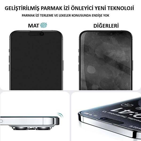 Newface iPhone 16 Pro Uyumlu MATE Parmak İzi bırakmayan Ekran Koruyucu Jelatin