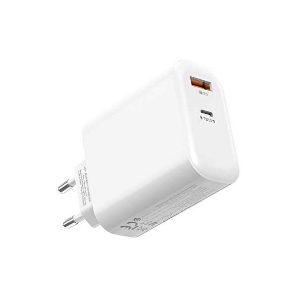 S-Link SL-EC69 GAN PD 65W / QC 18W Type USB-C USB A Hızlı Beyaz Ev/Notebook Şarj Adaptör