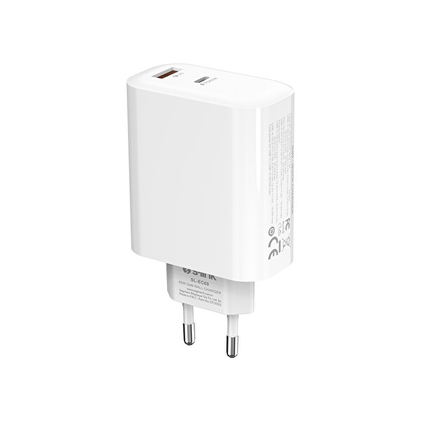 S-Link SL-EC69 GAN PD 65W / QC 18W Type USB-C USB A Hızlı Beyaz Ev/Notebook Şarj Adaptör