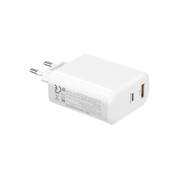 S-Link SL-EC69 GAN PD 65W / QC 18W Type USB-C USB A Hızlı Beyaz Ev/Notebook Şarj Adaptör