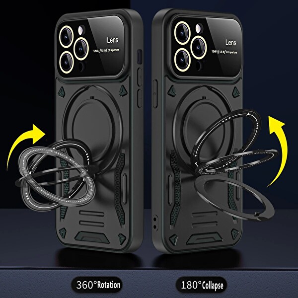 Newface iPhone 16 Pro Uyumlu Siyah Joy Entegre Standlı Kamera ve Ekran Korumalı Kılıf