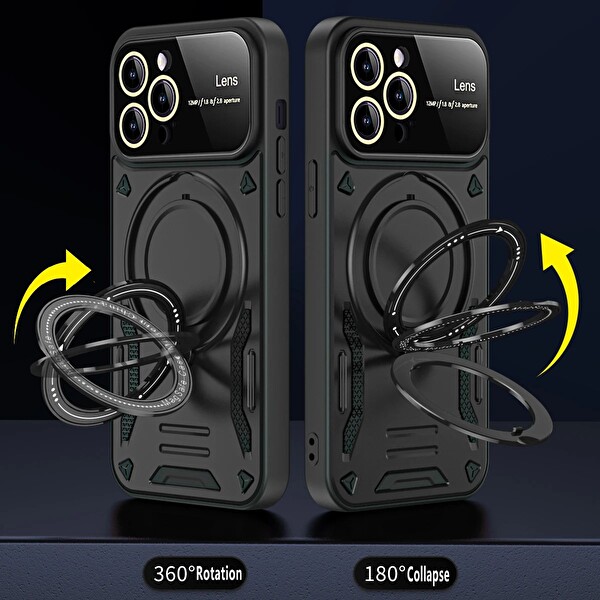 Newface iPhone 16 Pro Max Uyumlu Siyah Joy Entegre Standlı Kamera ve Ekran Korumalı Kılıf