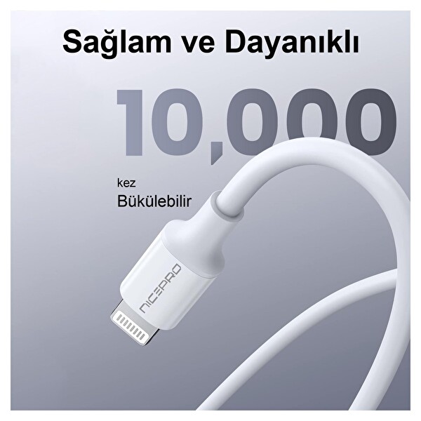 NPO CTL12 60W TPE Type-C to Lightning 1.2 M Hızlı Şarj ve Data Kablosu Beyaz