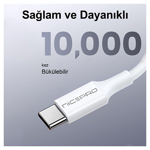 NPO UTC12 60W TPE USB to Type-C 1.2 M Hızlı Şarj ve Data Kablosu Beyaz