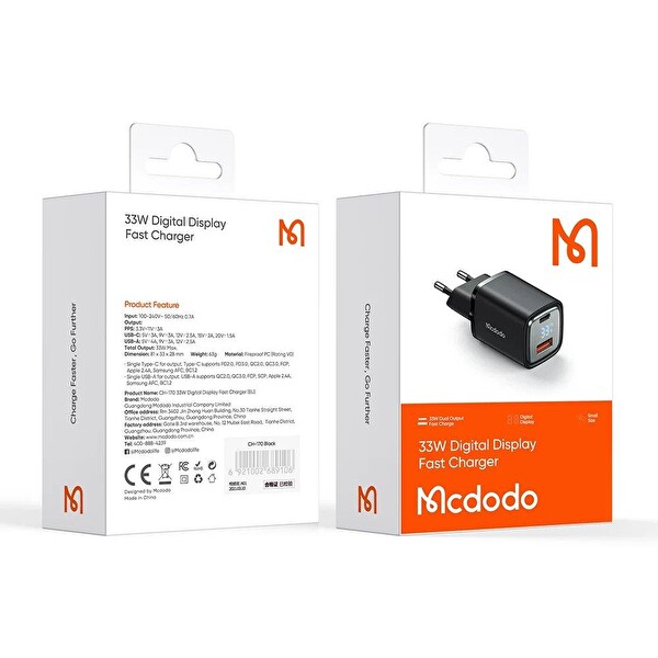 Mcdodo CH-1701 Dijital Ekran 33W Usb Type-C Girişli Hızlı Şarj Adaptörü