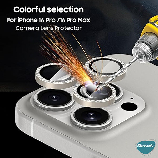 Microsonic Apple iPhone 16 Pro Tekli Diamond Taşlı Kamera Koruma Camı Siyah