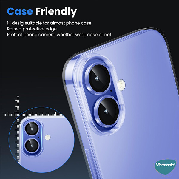 Microsonic Apple iPhone 16 Plus Tekli Kamera Lens Koruma Camı Mavi