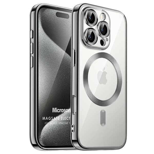 Microsonic Apple iPhone 16 Pro Kılıf Magsafe Luxury Electroplate Koyu Gri