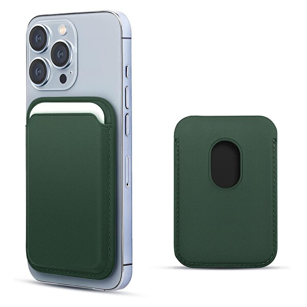 Microsonic Apple iPhone 16 Pro Leather Wallet Magsafe Koyu Yeşil