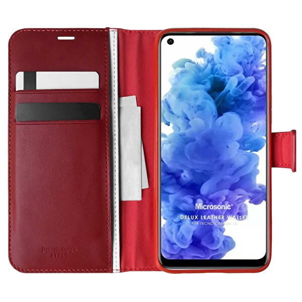 Microsonic Tecno Camon 16 Kılıf Delux Leather Wallet Kırmızı