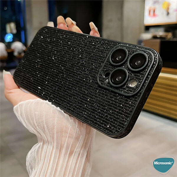 Microsonic Apple iPhone 14 Pro Max Kılıf Bling Rhinestones Koyu Gri