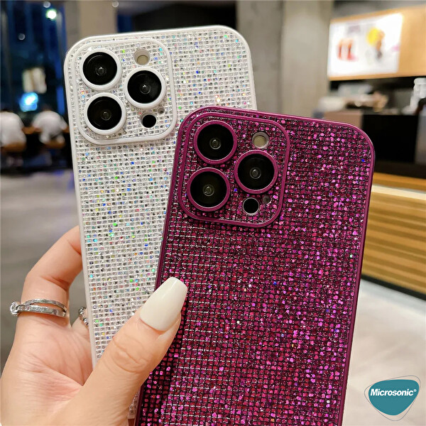 Microsonic Apple iPhone 14 Pro Max Kılıf Bling Rhinestones Koyu Gri