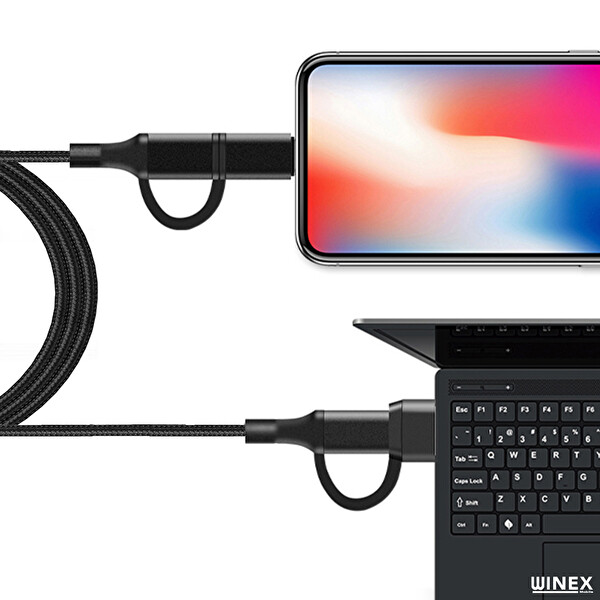 Winex 100W 4in1 Type-C - USB - Lightning - Type-C Çıkışlı Hızlı Data ve Şarj Kablosu Siyah YK3455