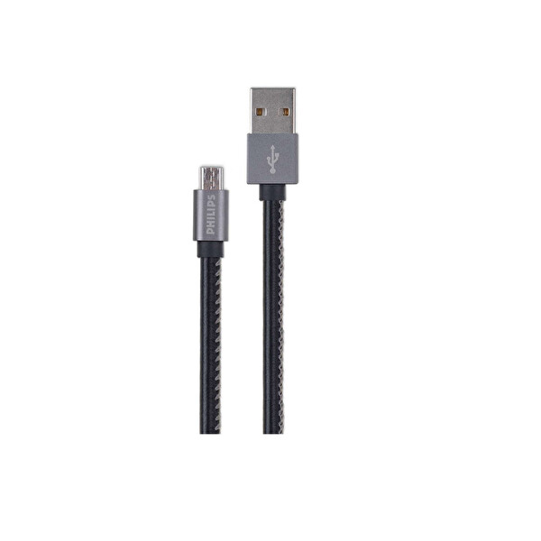 Philips 3A 60W UsbA to Micro Deri Kaplama Hızlı Şarj ve Data Kablosu 1.2 M Siyah DLC2518B/97