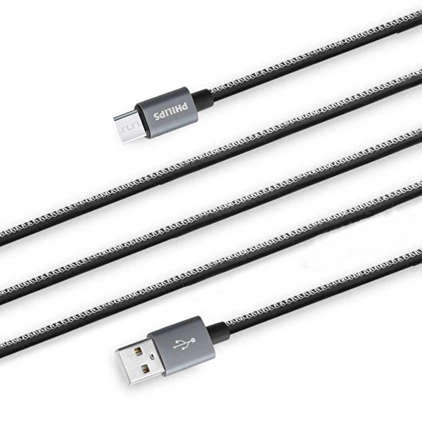 Philips 3A 60W UsbA to Micro Deri Kaplama Hızlı Şarj ve Data Kablosu 1.2 M Siyah DLC2518B/97