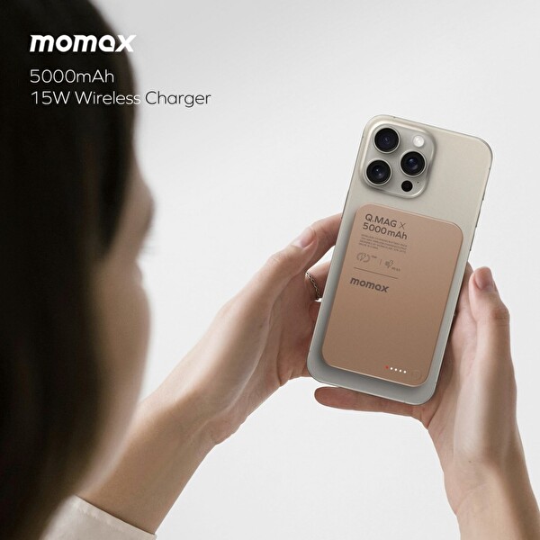 Momax Wireless 5000 mAh MagSafe Uyumlu Desert Titanium Kablosuz Powerbank