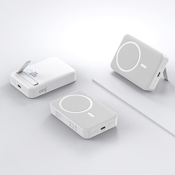 Juo JMP510-W 10.000 mAh MagSafe Standlı PD20W Taşınabilir Kablosuz Hızlı Şarj Cihazı Powerbank Beyaz