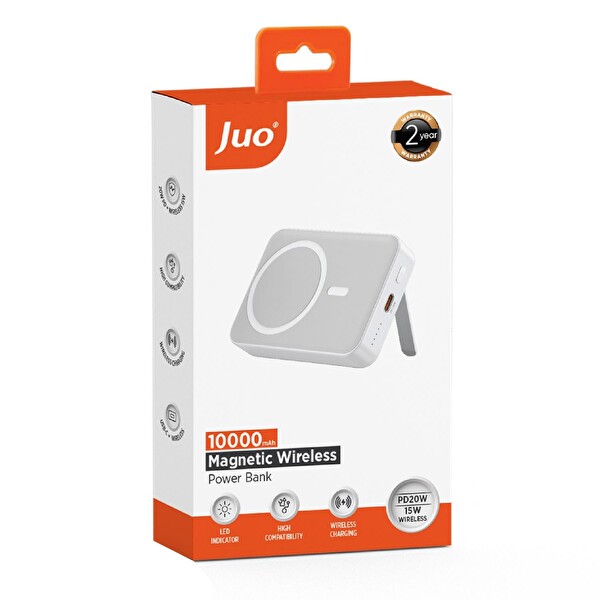 Juo JMP510-W 10.000 mAh MagSafe Standlı PD20W Taşınabilir Kablosuz Hızlı Şarj Cihazı Powerbank Beyaz