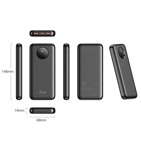 Juo JLP210-B 10.000 mAh 22.5W Dijital Led Ekranlı Taşınabilir Hızlı Şarj Cihazı Siyah
