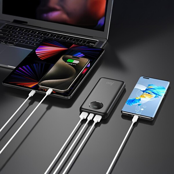 Juo JLP210-B 10.000 mAh 22.5W Dijital Led Ekranlı Taşınabilir Hızlı Şarj Cihazı Siyah
