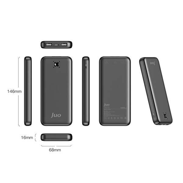 Juo JPB110 10.000 mAh 10.5W Çift USB-A Çıkışlı Taşınabilir Hızlı Şarj Cihazı Siyah