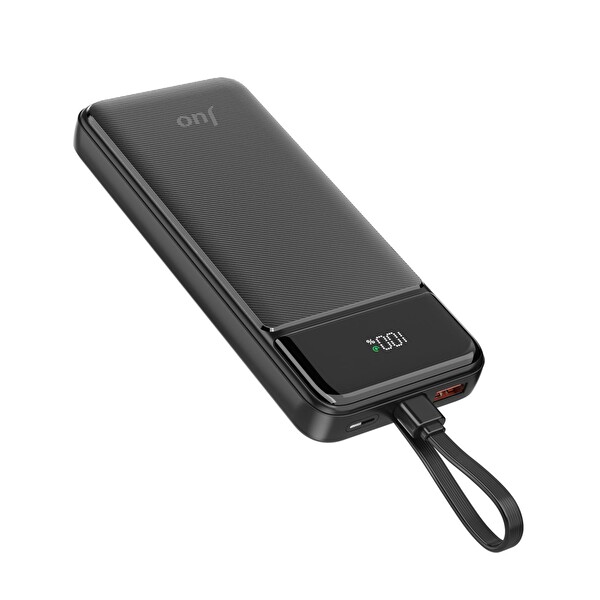 Juo JCP410-B 10.000 mAh 22.5W Led Ekranlı Lightning ve Type-C Kablolu Taşınabilir Hızlı Şarj Cihazı Siyah