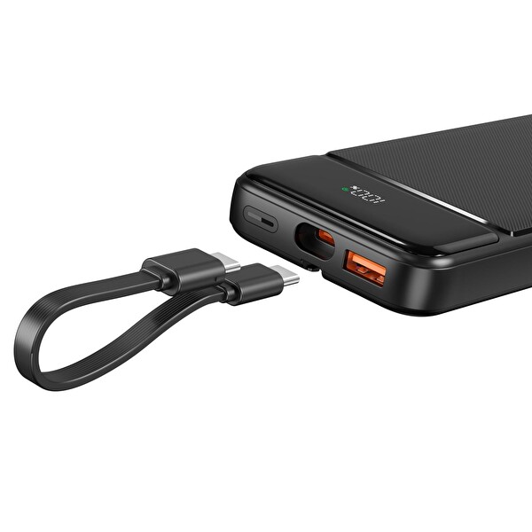 Juo JCP410-B 10.000 mAh 22.5W Led Ekranlı Lightning ve Type-C Kablolu Taşınabilir Hızlı Şarj Cihazı Siyah