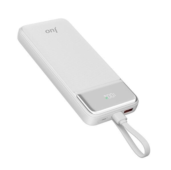 Juo JCP410-W 10.000 mAh 22.5W Led Ekranlı Lightning ve Type-C Kablolu Taşınabilir Hızlı Şarj Cihazı Beyaz