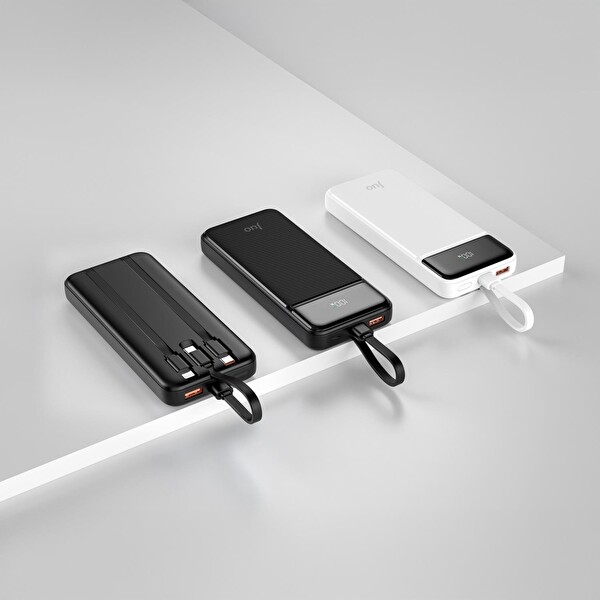 Juo JCP410-W 10.000 mAh 22.5W Led Ekranlı Lightning ve Type-C Kablolu Taşınabilir Hızlı Şarj Cihazı Beyaz