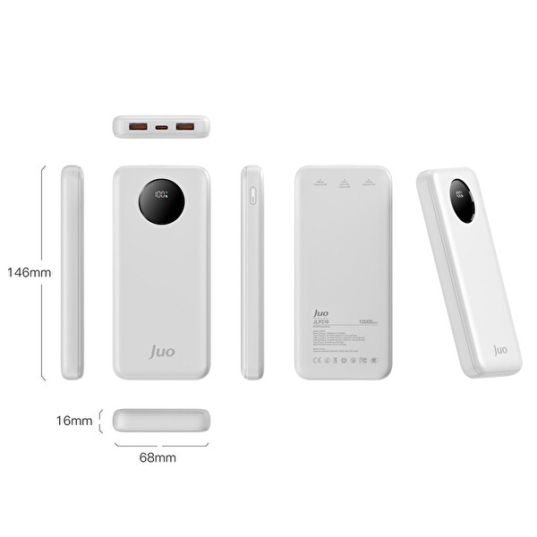 Juo JLP210-B 10000 mAh 22.5W Dijital Led Ekranlı Taşınabilir Hızlı Şarj Cihazı Beyaz
