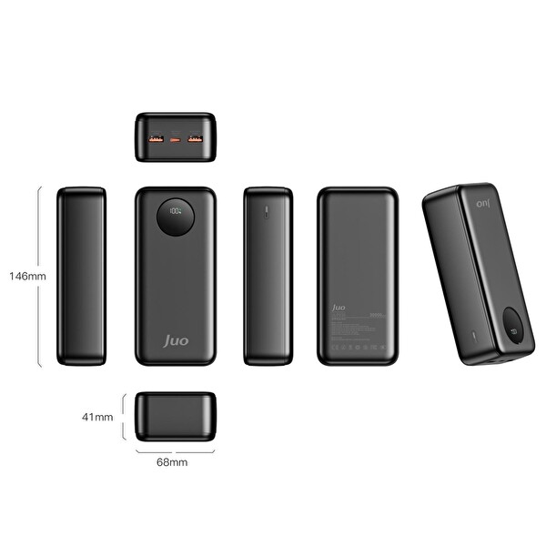 Juo JLP230-B 30.000 mAh 22.5W Dijital Led Ekranlı Taşınabilir Hızlı Şarj Cihazı Powerbank Siyah