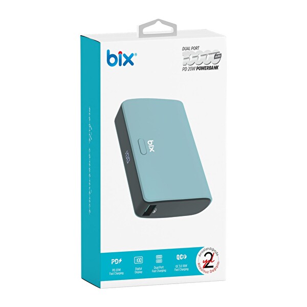 Bix PB106 10000 mAh PD20W Type-C USB-A SCP 22.5W Çift Çıkışlı LED Göstergeli Cep Boy Mini Powerbank Yeşil