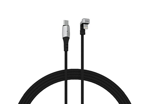 Syrox C132TL 30W PD 1.19 M Örgülü Type-C - Lightning Şarj ve Data Kablosu Siyah