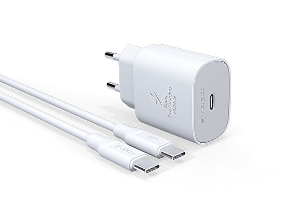 Syrox PD25T 3.0A 25W PD 1 M Type-C - Type-C Kablolu 1xType-C Çıkışlı Şarj Cihazı Beyaz