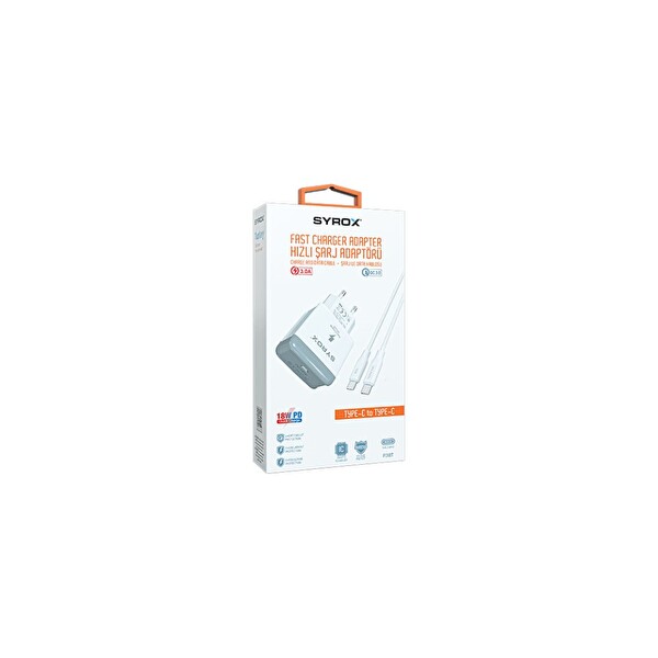 Syrox PD25T 3.0A 25W PD 1 M Type-C - Type-C Kablolu 1xType-C Çıkışlı Şarj Cihazı Beyaz