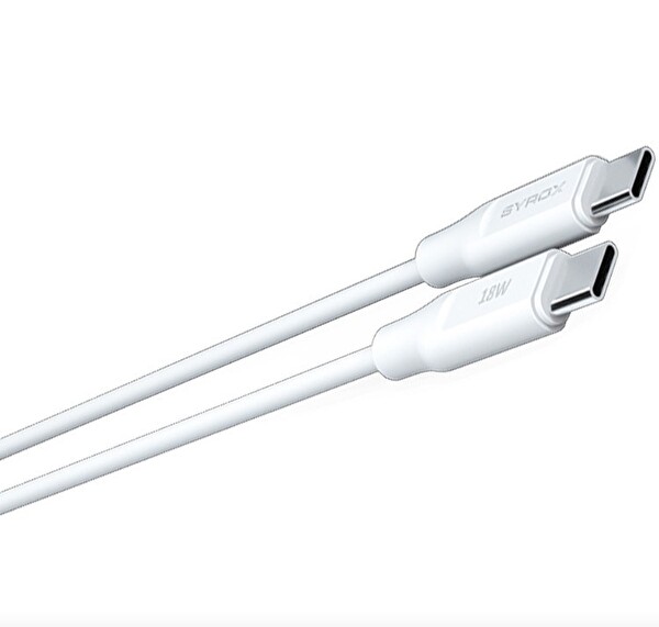 Syrox PD25T 3.0A 25W PD 1 M Type-C - Type-C Kablolu 1xType-C Çıkışlı Şarj Cihazı Beyaz