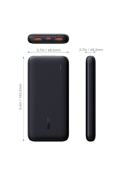Aukey PB-N73-BK 15W 10.000 mAh Type-C İnce Powerbank Siyah