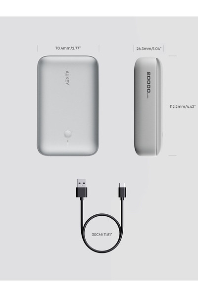Aukey PB-Y57-WH 22.5W 20.000 mAh PD QC3.0 Type-C USB-A Powerbank Beyaz