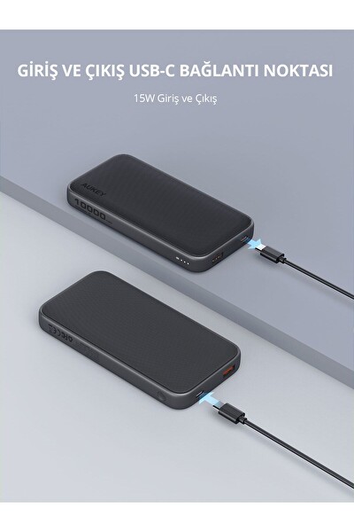 Aukey PB-Y46-GY 15W 10.000 mAh Powerbank Hızlı Şarj