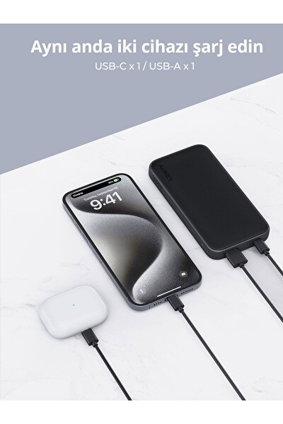 Aukey PB-Y46-GY 15W 10.000 mAh Powerbank Hızlı Şarj
