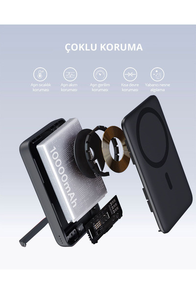 Aukey PB-MS02-GY 30W 10.000 mAh MagSafe Kablosuz Powerbank Siyah