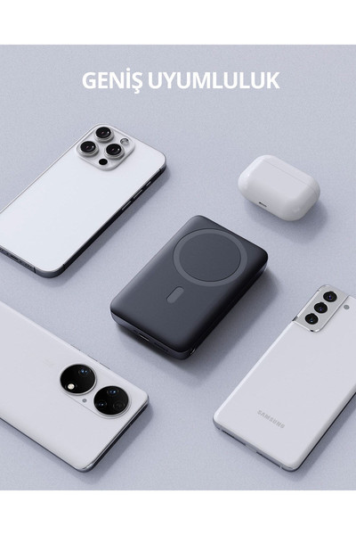 Aukey PB-MS02-GY 30W 10.000 mAh MagSafe Kablosuz Powerbank Siyah