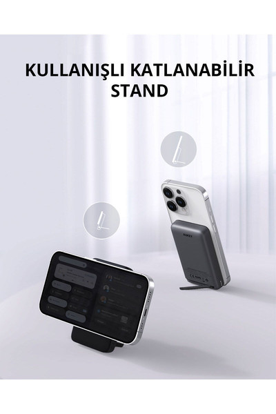 Aukey PB-MS02-GY 30W 10.000 mAh MagSafe Kablosuz Powerbank Siyah