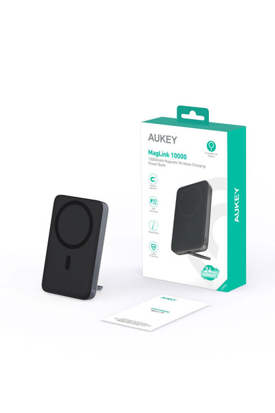 Aukey PB-MS02-GY 30W 10.000 mAh MagSafe Kablosuz Powerbank Siyah