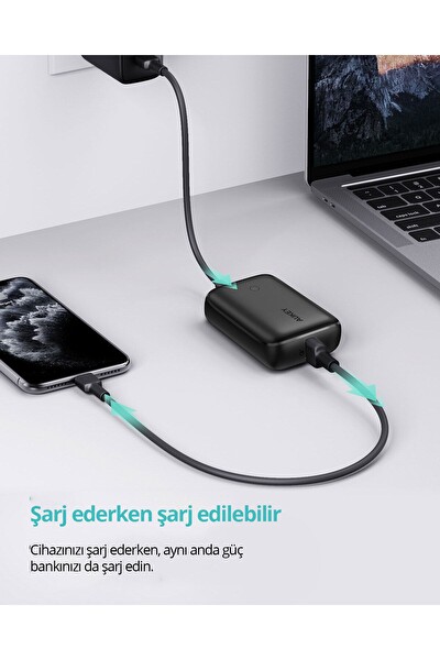 Aukey PB-N83S-BK 22.5W SCP 18W PD ve QC 3.0 10000 mAh PD Mini Type-C Powerbank Siyah
