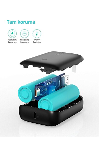Aukey PB-N83S-BK 22.5W SCP 18W PD ve QC 3.0 10000 mAh PD Mini Type-C Powerbank Siyah