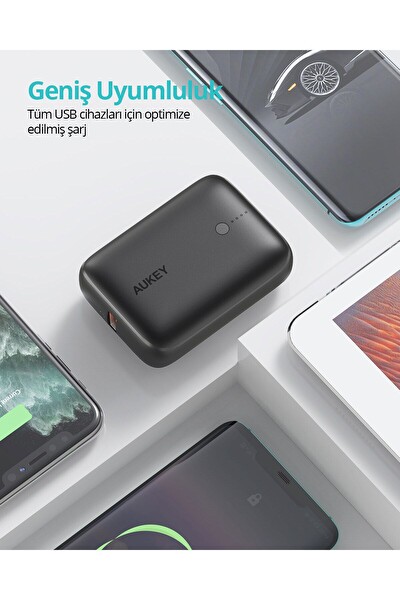 Aukey PB-N83S-BK 22.5W SCP 18W PD ve QC 3.0 10000 mAh PD Mini Type-C Powerbank Siyah